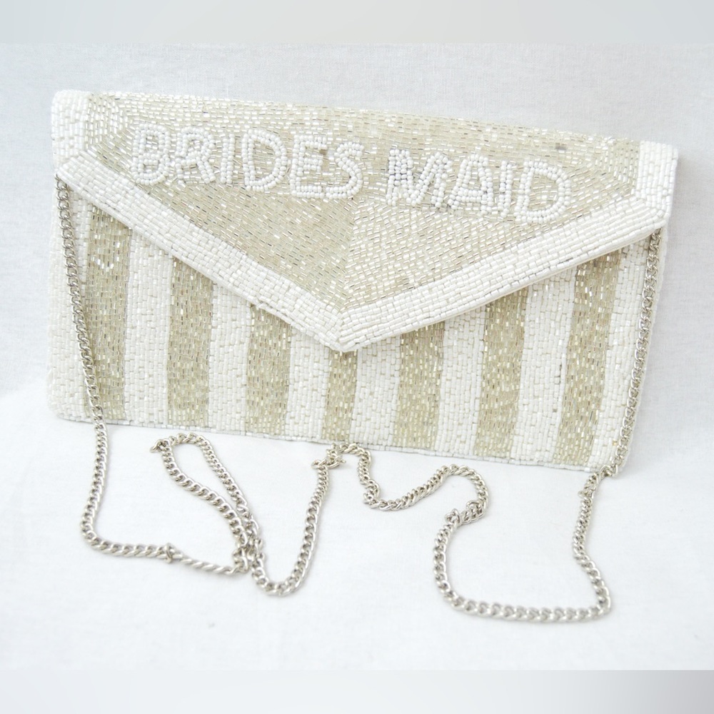 Bridesmaid Silver & White Beaded Clutch for Bridesmaid Proposal, Bride, Wedding - Picture 4 of 6